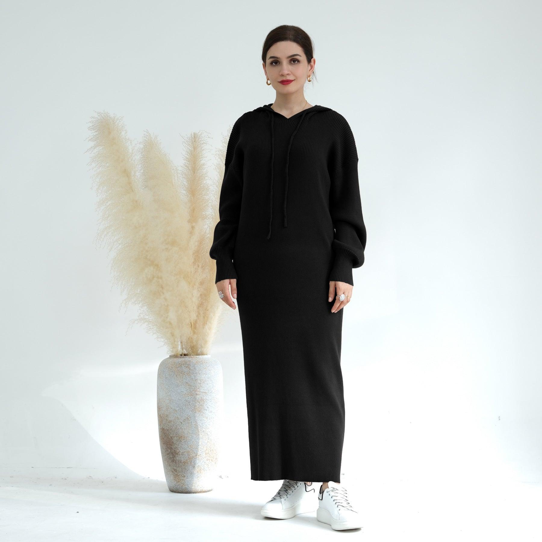 knit loose dress Cable Knit Loose Fit Sweater Dress Black / XL