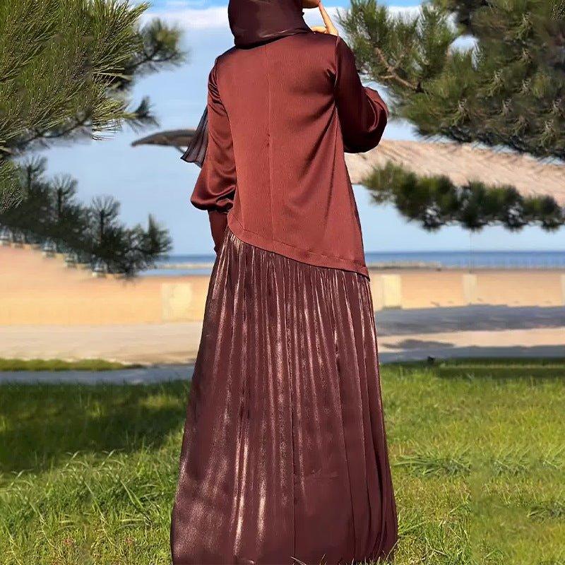 MS028 Shirt Splicing High Waist Loose Long Skirt - Mariam's Collection