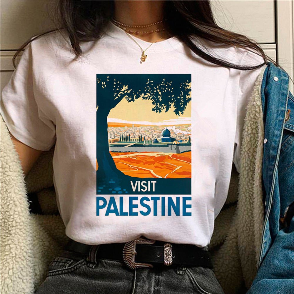 MS034 Free Palestine Printed Casual T - shirt - Mariam's Collection