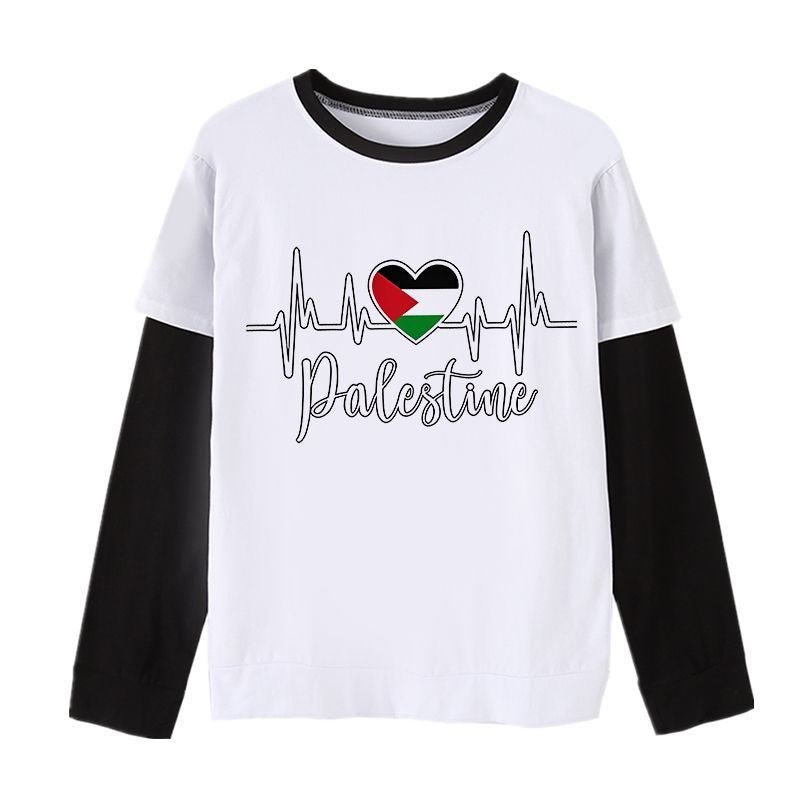 MS045 Keffiyeh Milk Silk Long Sleeve T - shirt - Mariam's Collection