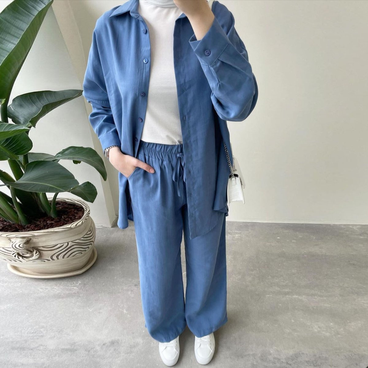 MS046 Long Sleeve Shirt and Loose Pants Casual Suit - Mariam's Collection