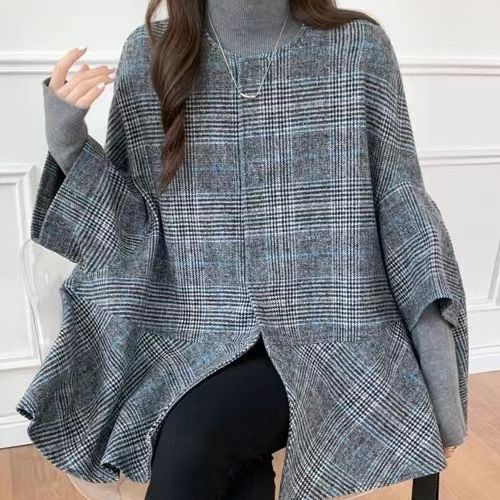 MS059 Cloak Cape Tweed Coat - Mariam's Collection