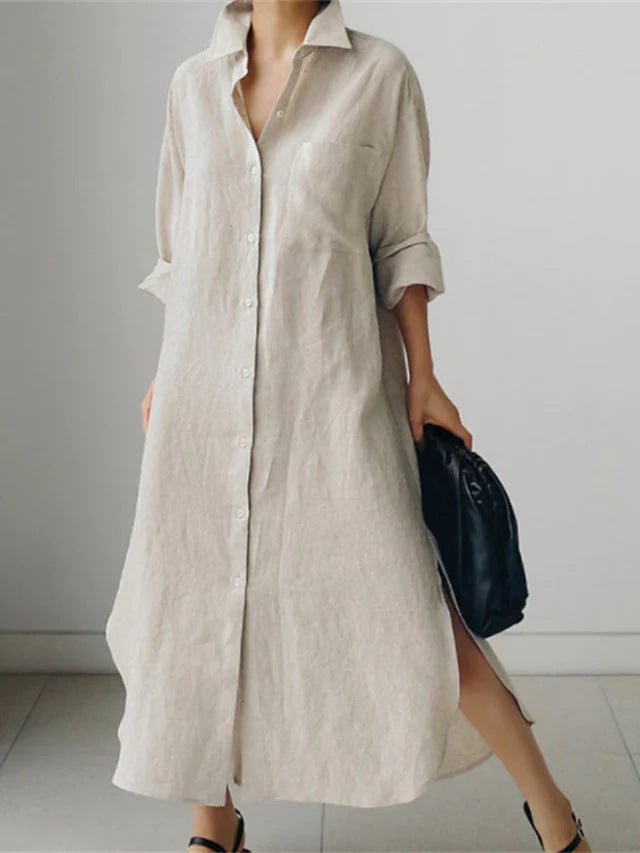 Women's Maxi long Dress Linen-Inspired Dresses Shirt Dress Casual Dress Shift Dress Casual Mature Winter Dress Vacation Daily Loose Fit Pure Color