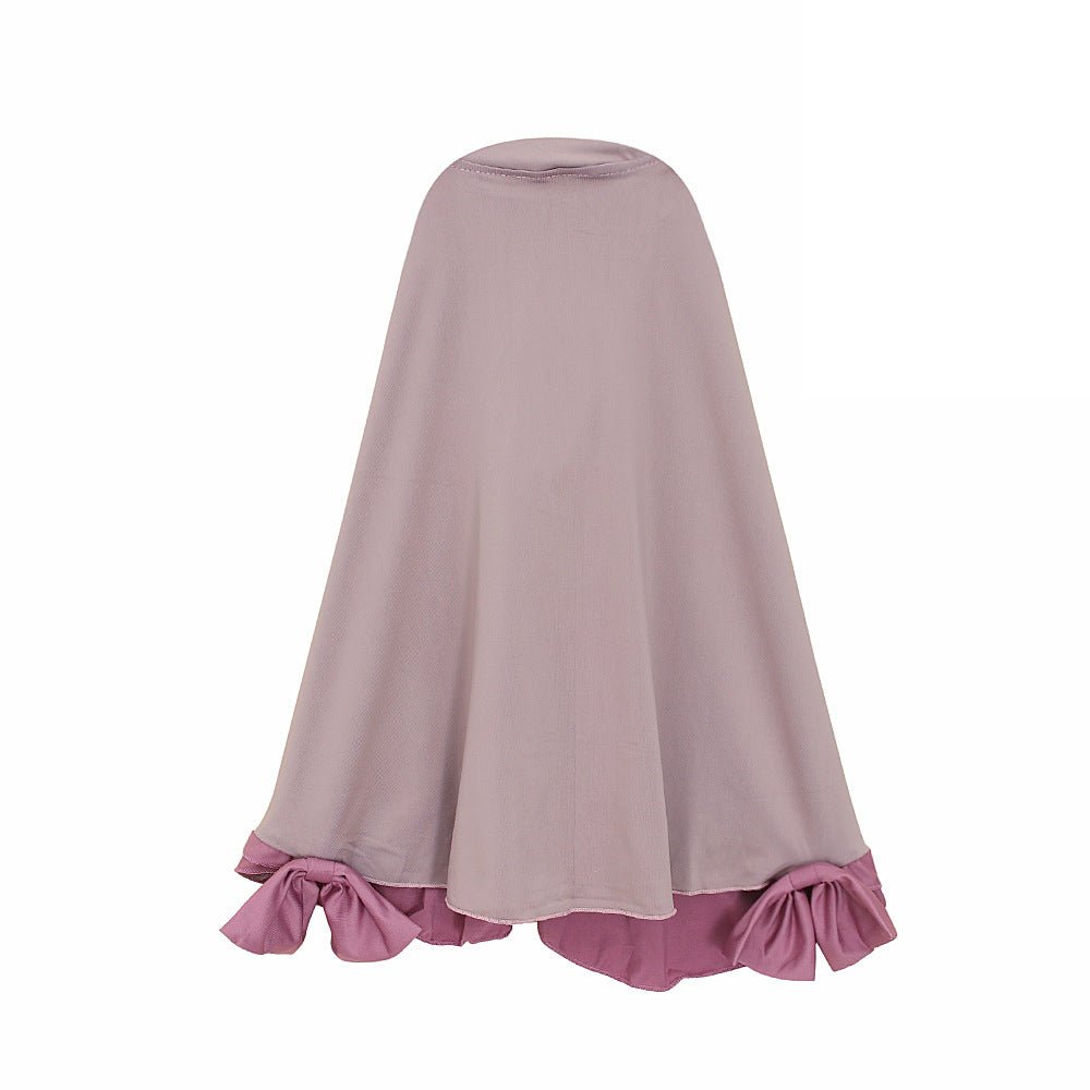 Muslim Girls Dress & Bow Hijab Set with Ruffle Trim (MKG026) - Mariam's Collection