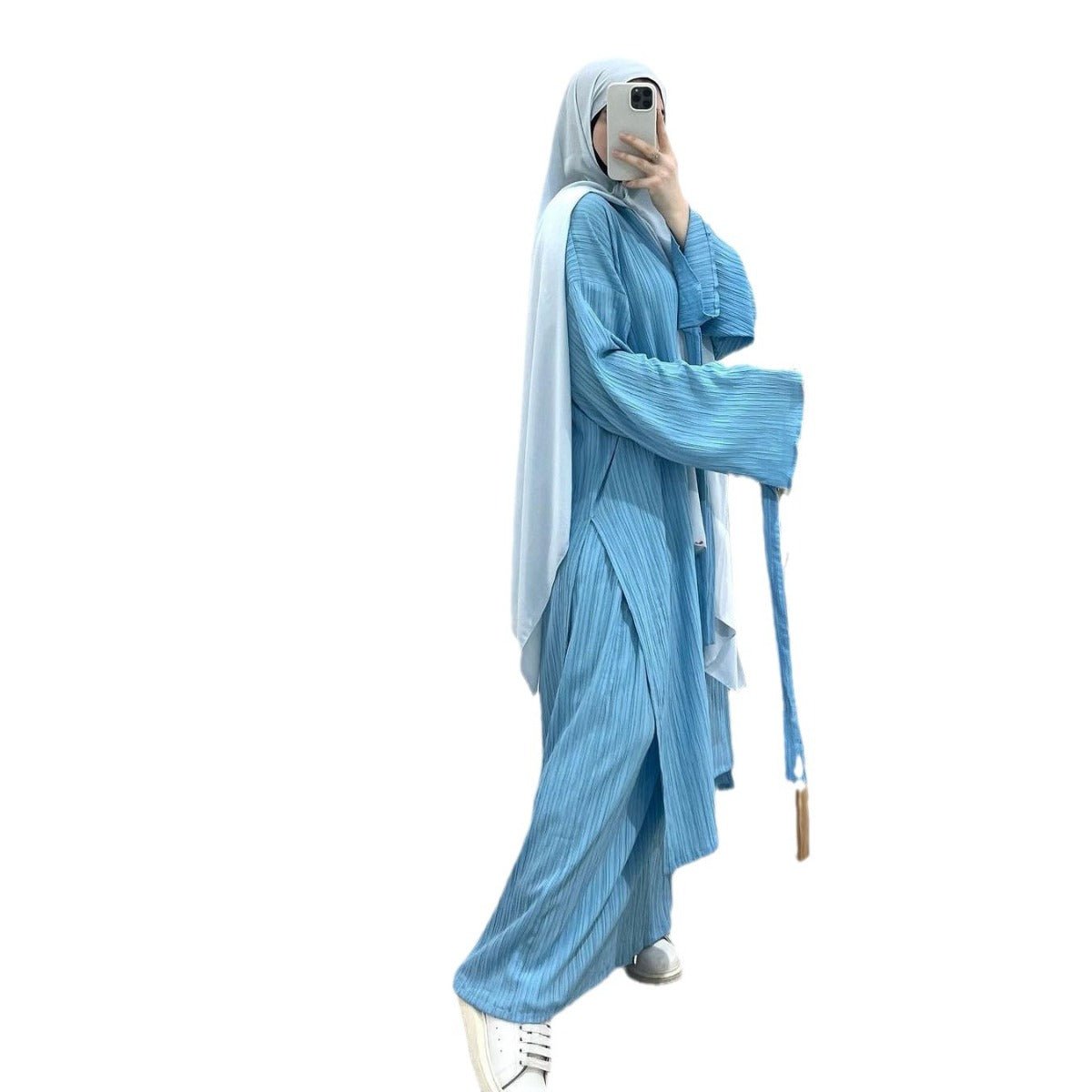 Muslim Modest Fashion Wrinkle - Texture Robe Skirt Set(MS103) - Mariam's Collection