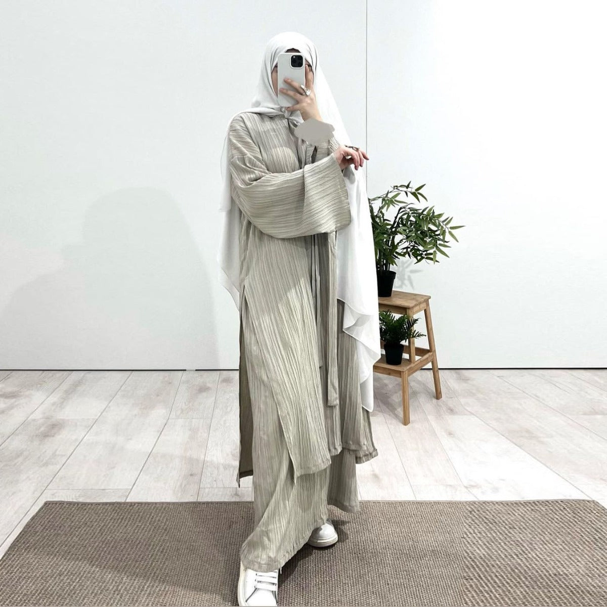 Muslim Modest Fashion Wrinkle - Texture Robe Skirt Set(MS103) - Mariam's Collection