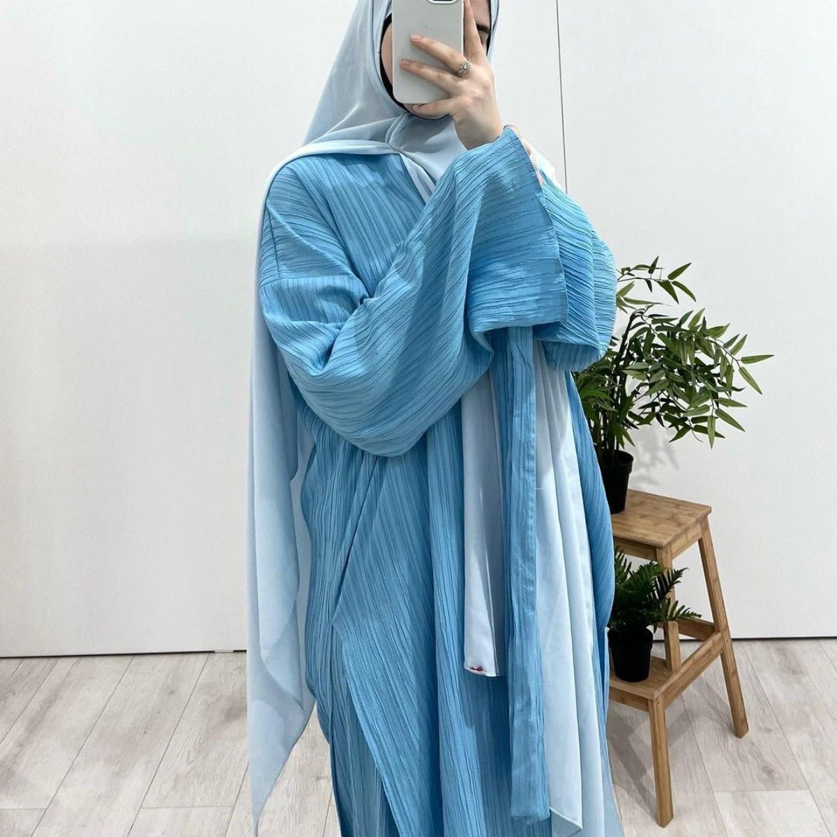 Muslim Modest Fashion Wrinkle - Texture Robe Skirt Set(MS103) - Mariam's Collection