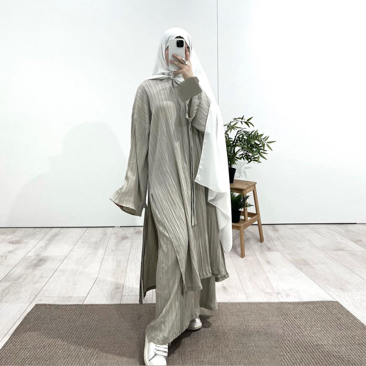 Muslim Modest Fashion Wrinkle - Texture Robe Skirt Set(MS103) - Mariam's Collection