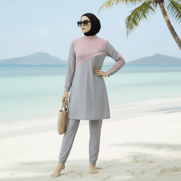 Muslim Women Swimming Suit With Headscarf & Pants, Long Sleeve Burkini Swim Suit (MB016)