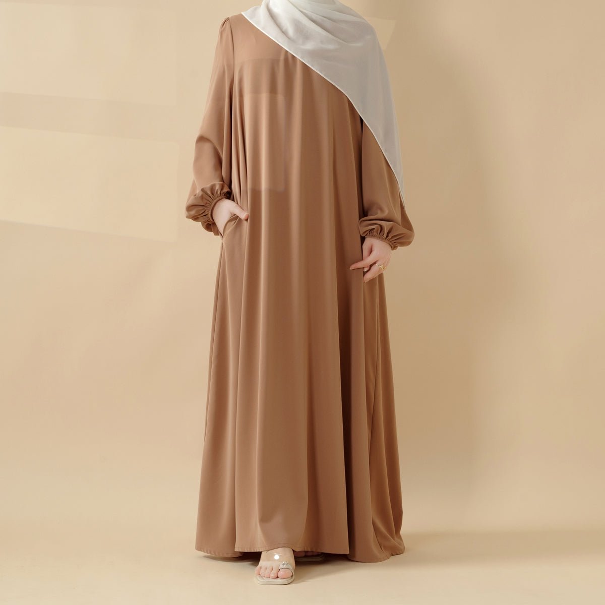 Candy Color Pleated Abaya | Must-have Essential Basic Dress (MA142) Peach / M Candy Color Pleated Abaya | Must-have Essential Basic Dress (MA142) Peach / M
