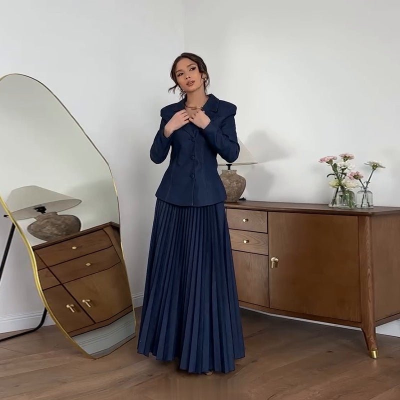Navy Blazer & Pleated Skirt Set(MS287) - Mariam's Collection
