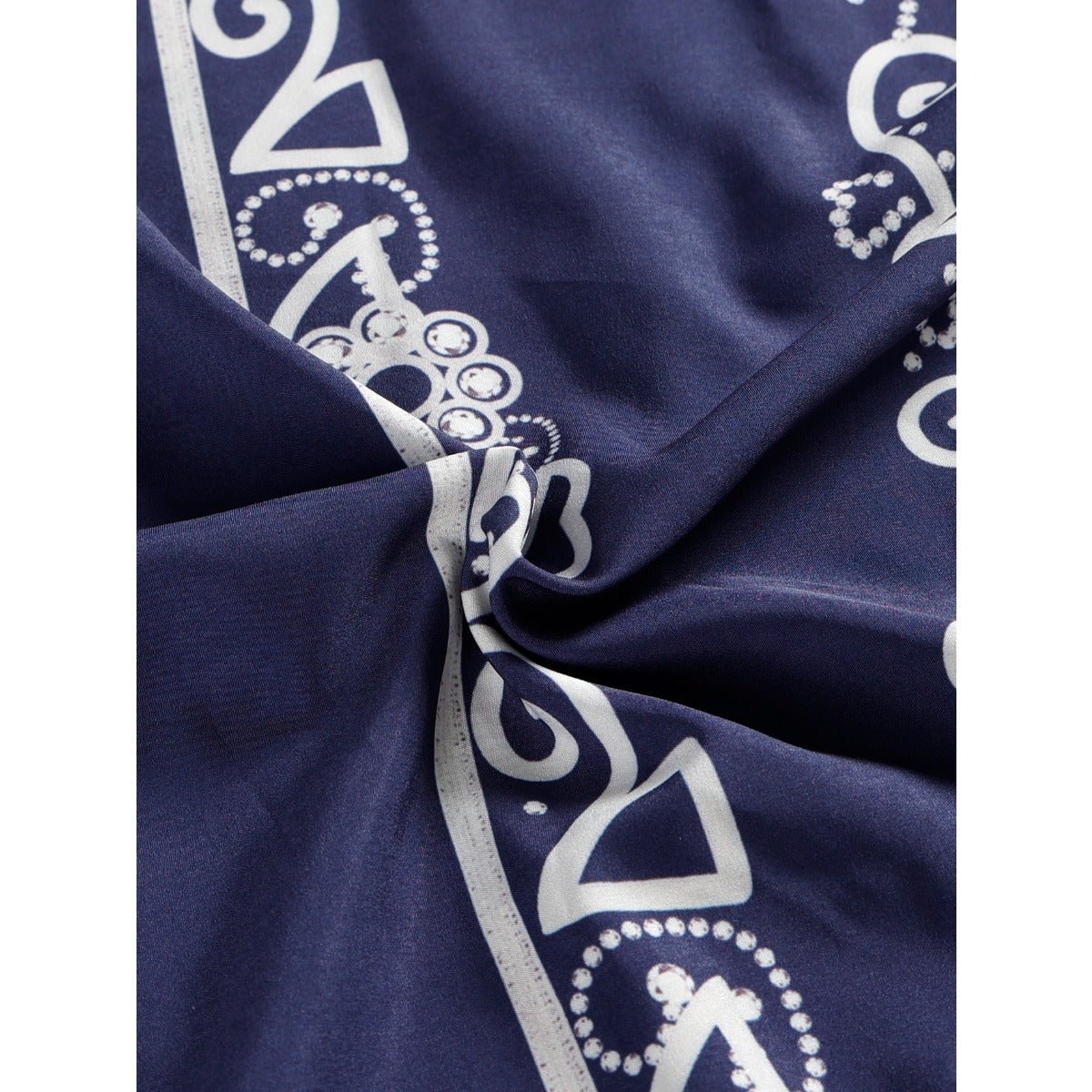 Navy Blue Digital Print Flared Sleeve Dress - Modest Elegant Robe with Lace - Up Detail & Embroidery(MA284) - Mariam's Collection