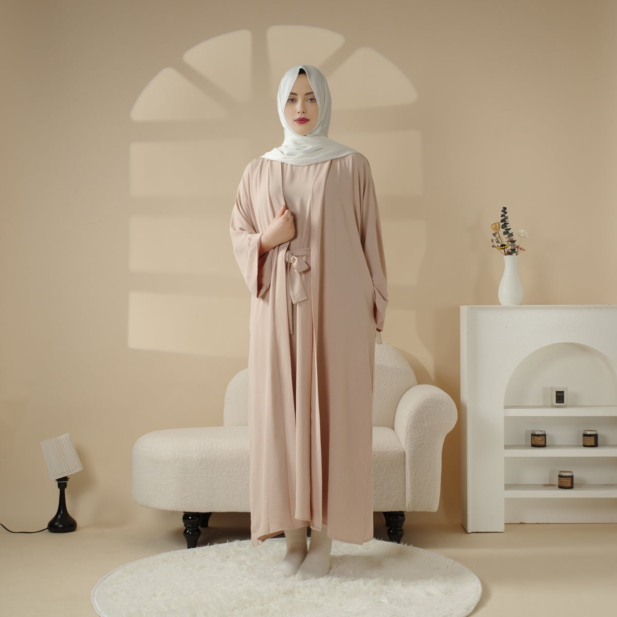 New Crepe Pocket 3 - Piece Set Open Abaya (MOA087) - Mariam's Collection