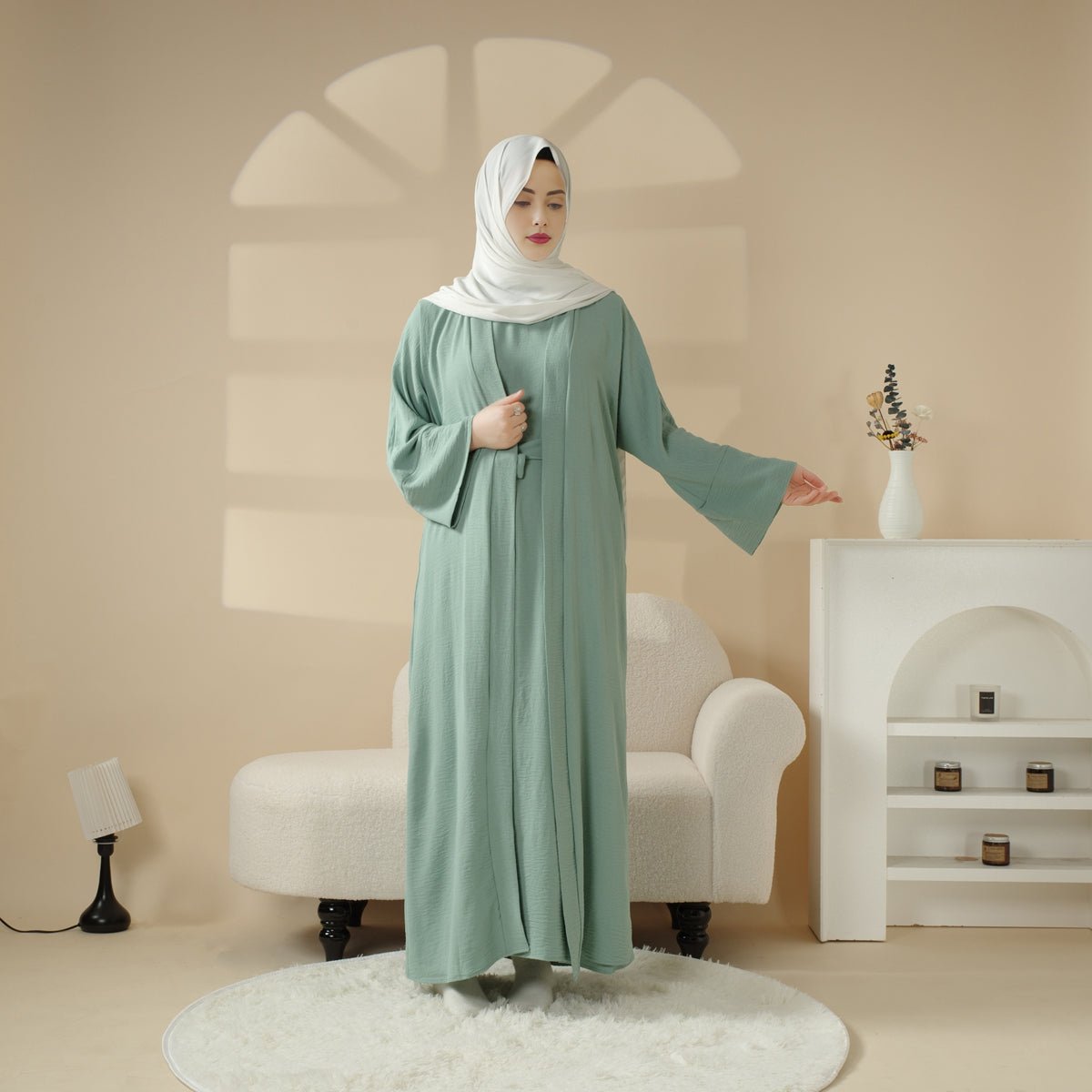 New Crepe Pocket 3 - Piece Set Open Abaya (MOA087) - Mariam's Collection