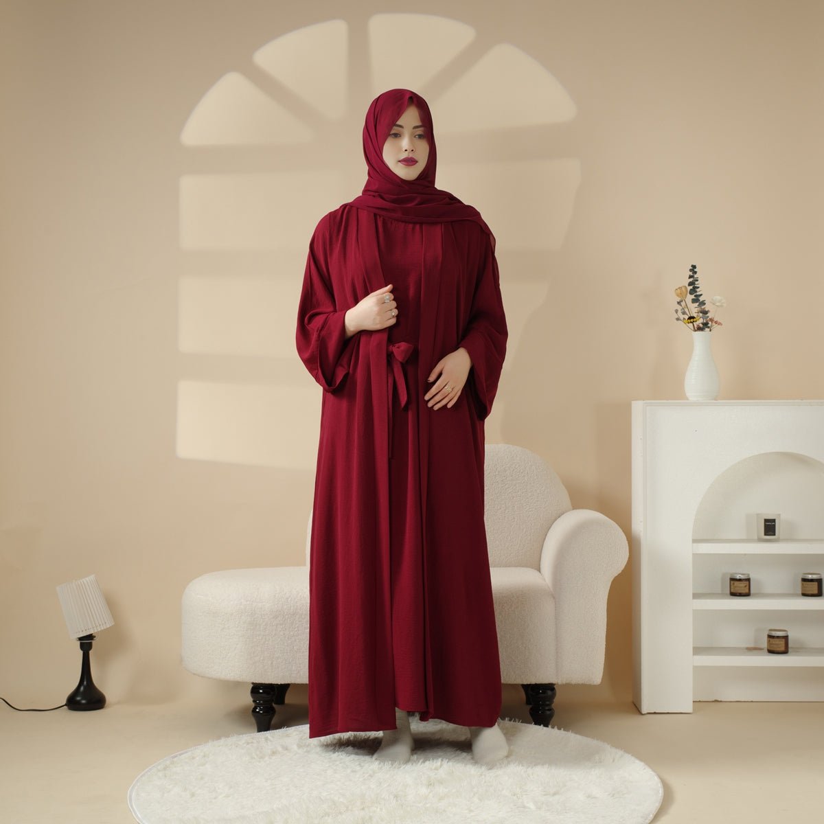 New Crepe Pocket 3 - Piece Set Open Abaya (MOA087) - Mariam's Collection