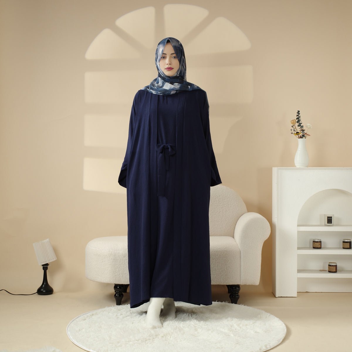 New Crepe Pocket 3 - Piece Set Open Abaya (MOA087) - Mariam's Collection