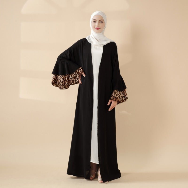 New Leopard Print Cross - Border Abaya Muslim Long Dress with Batwing Sleeves Bold Print.(MOA135) - Mariam's Collection