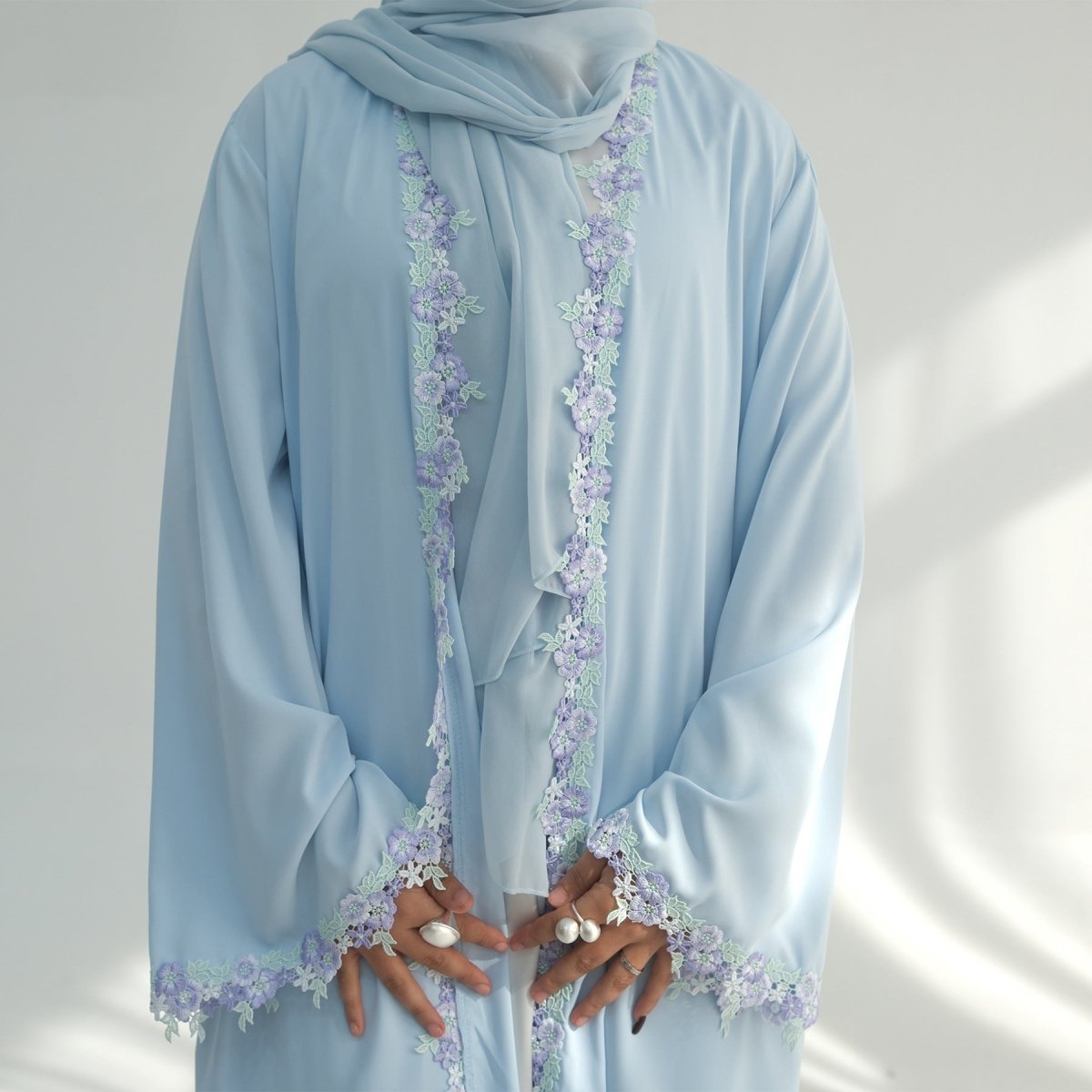 Nida Abaya with 3D Floral Lace Trim 