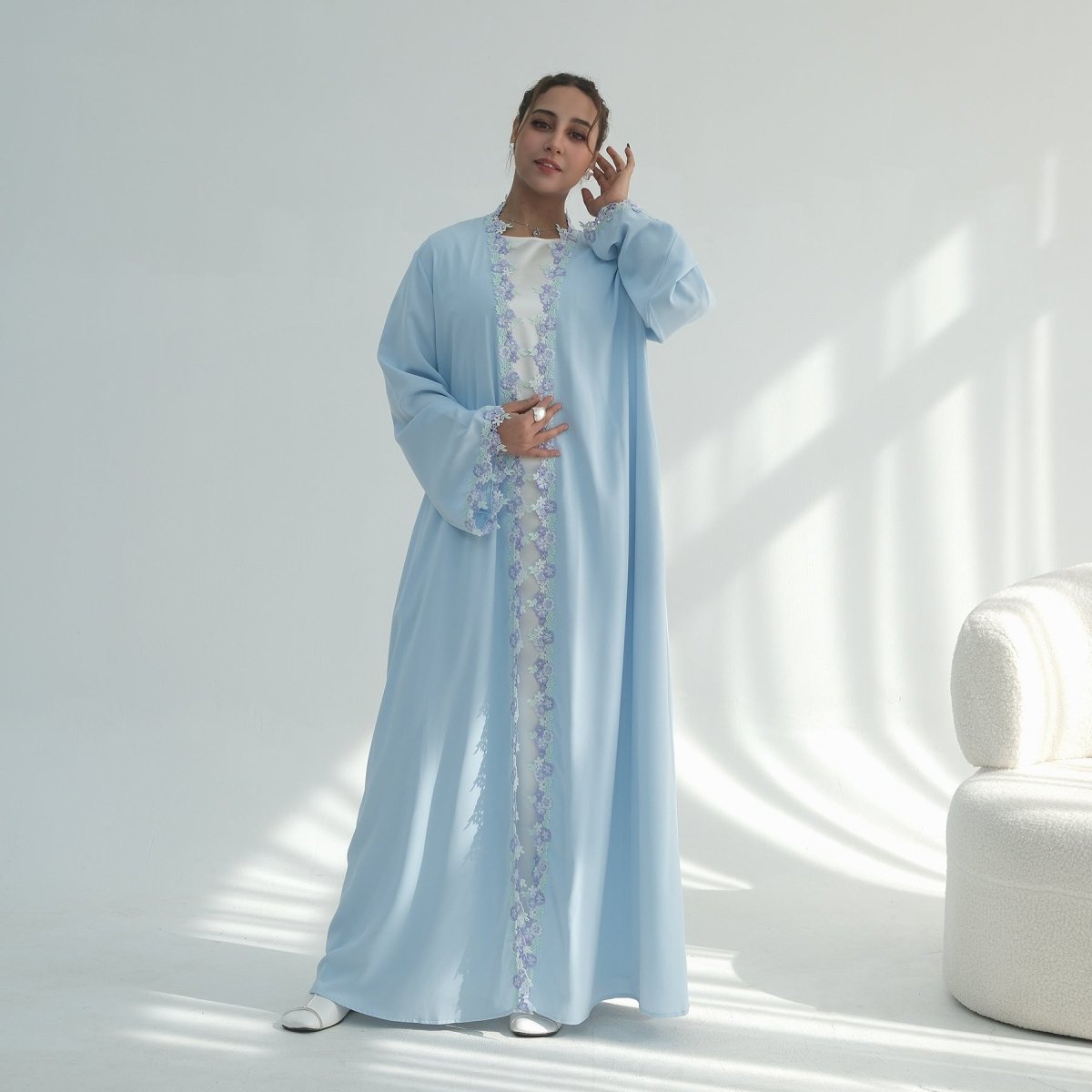 Nida Abaya with 3D Floral Lace Trim(MOA289) - Mariam's Collection