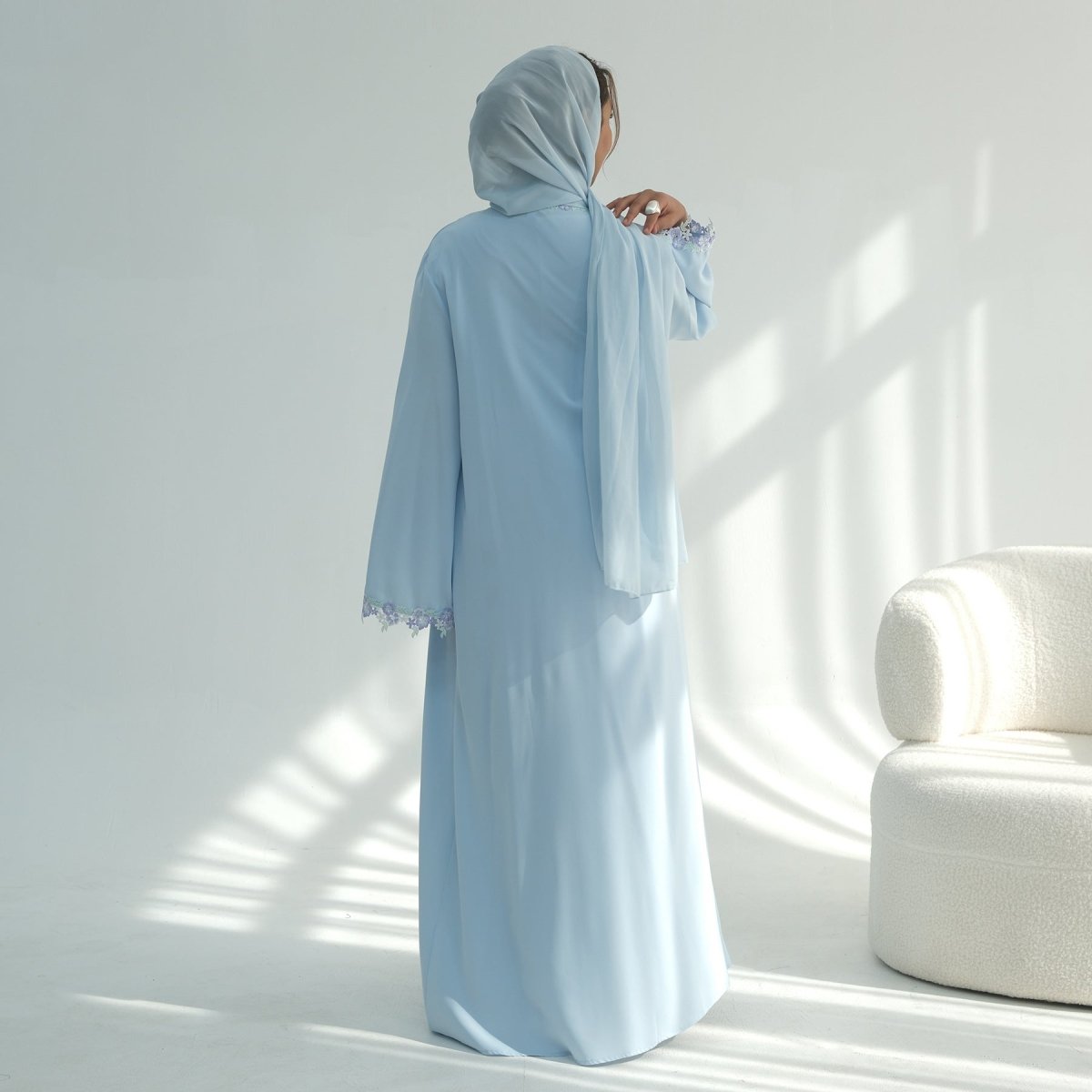 Nida Abaya with 3D Floral Lace Trim(MOA289) - Mariam's Collection