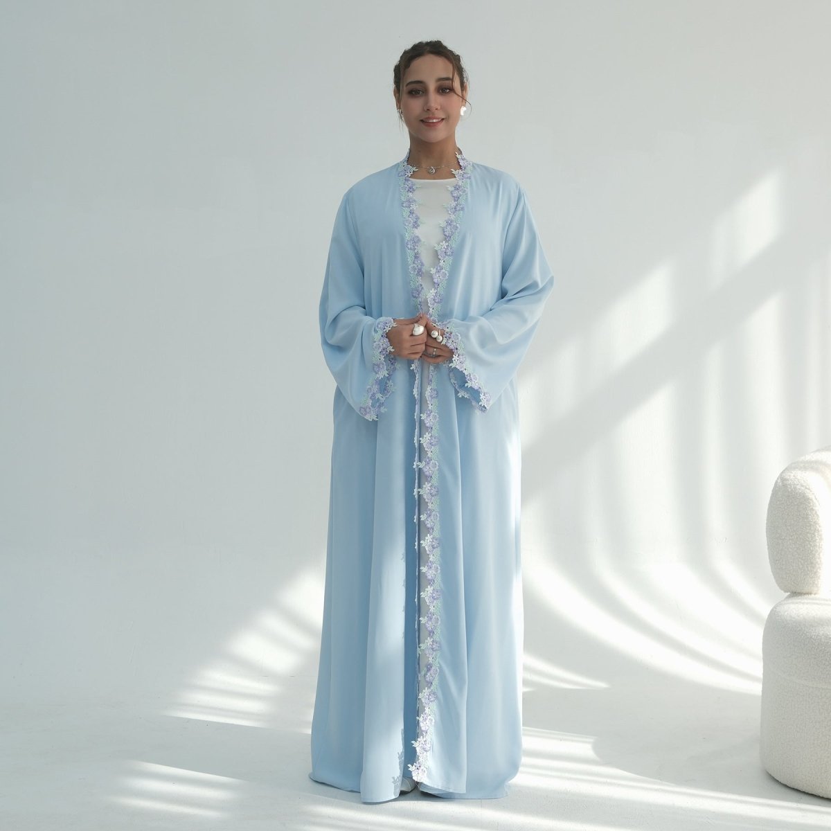 Nida Abaya with 3D Floral Lace Trim(MOA289) - Mariam's Collection