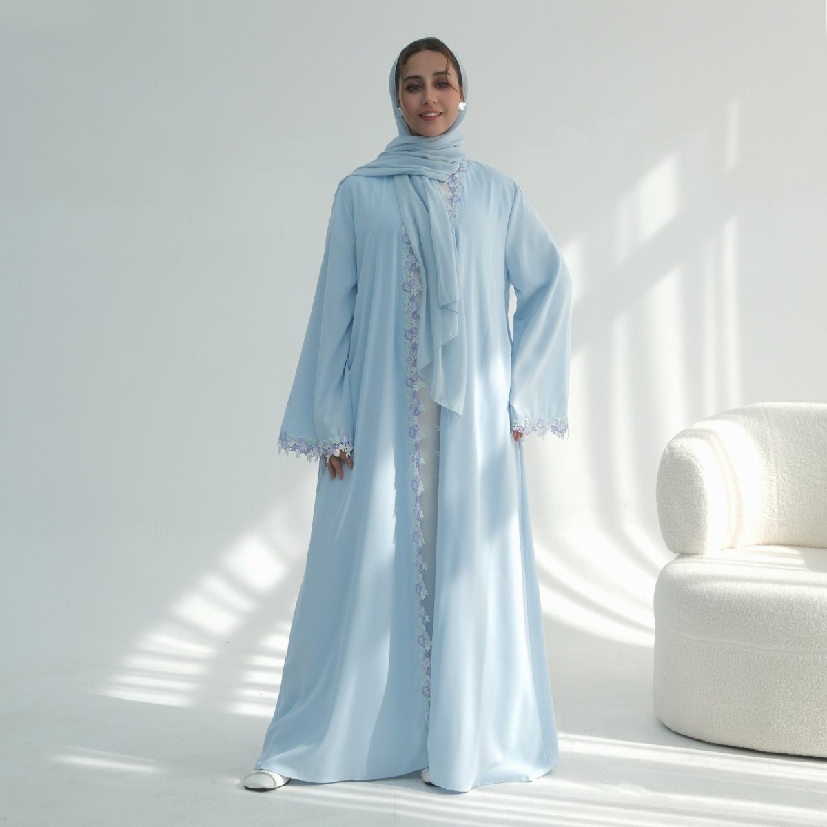Nida Abaya with 3D Floral Lace Trim 