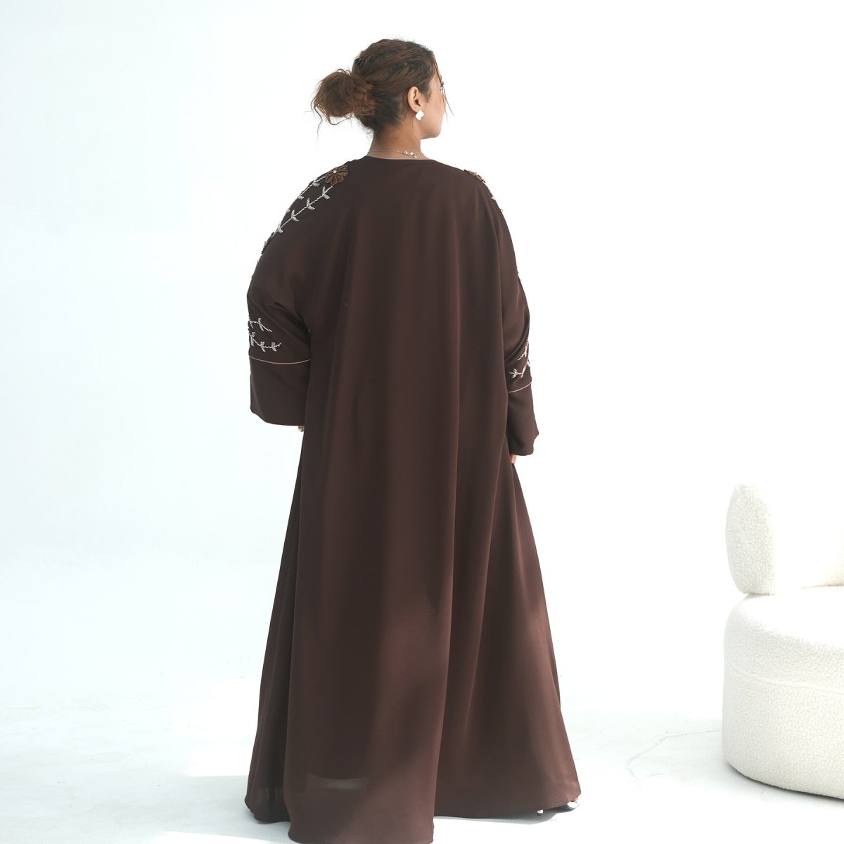 Nida Abaya with Hand - Beaded Floral Sleeves(MOA290) - Mariam's Collection