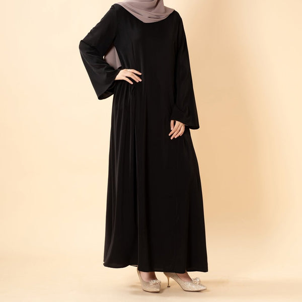 Nida Flared Maxi Dress – Pleated A-Line & Bell Sleeves