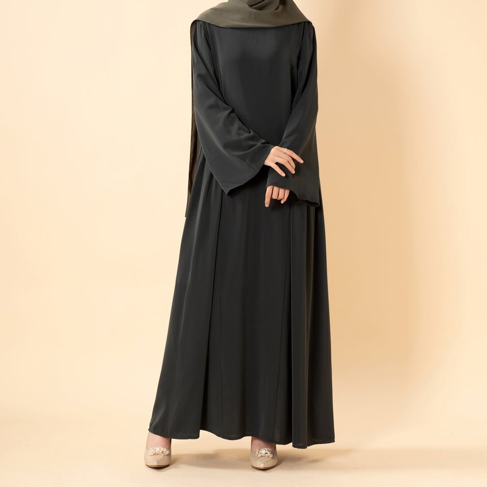 Nida Flared Maxi Dress with Pleated A-Line Skirt & Wide Bell Sleeves(MS435) - Mariam's Collection