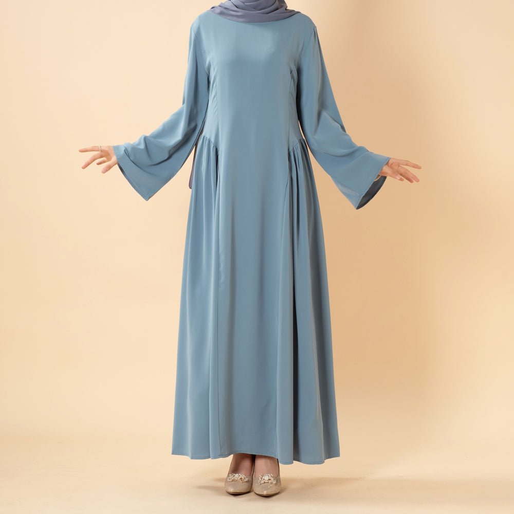 Nida Flared Maxi Dress with Pleated A-Line Skirt & Wide Bell Sleeves(MS435) - Mariam's Collection