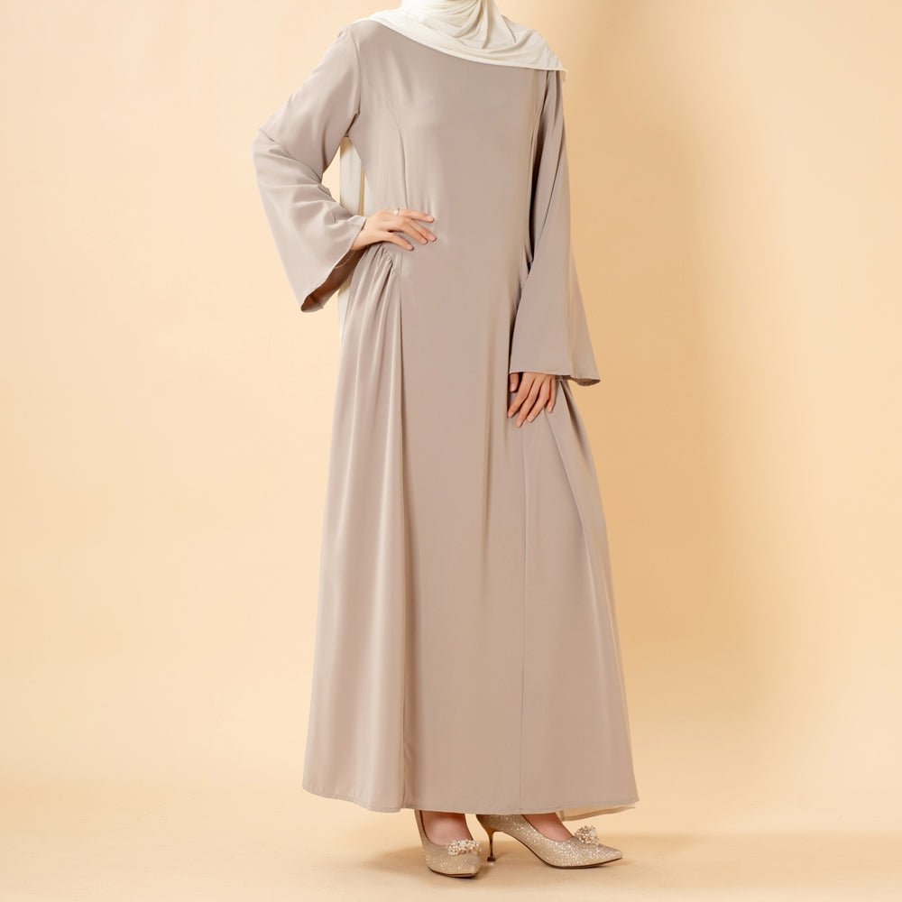 Nida Flared Maxi Dress with Pleated A-Line Skirt & Wide Bell Sleeves(MS435) - Mariam's Collection