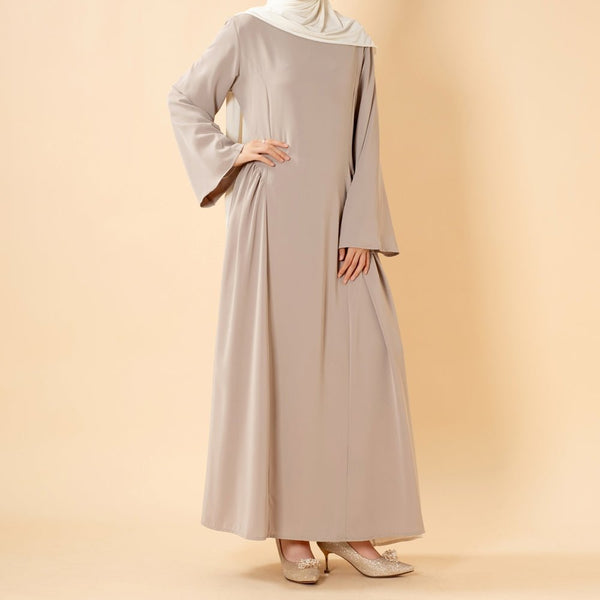Nida Flared Maxi Dress – Pleated A-Line & Bell Sleeves