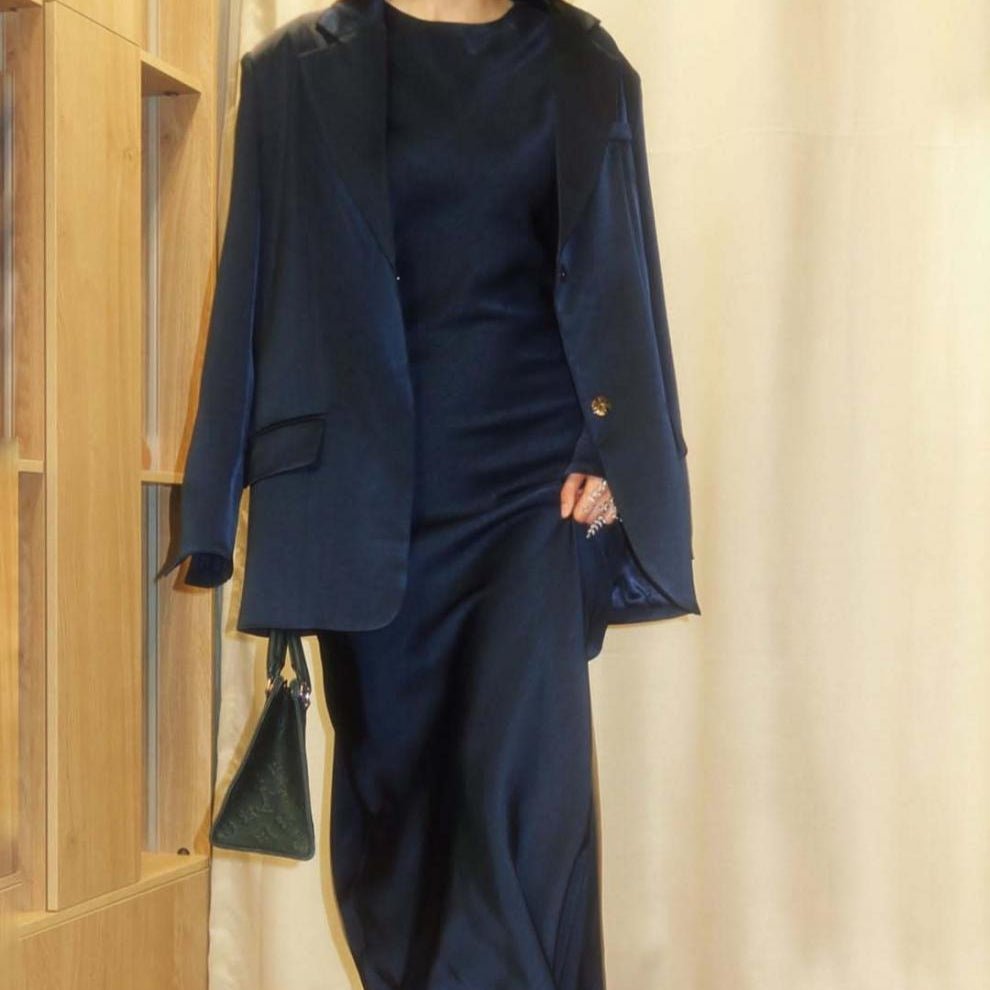 Notched Lapel Jacket with Maxi Dress(MS315) - Mariam's Collection