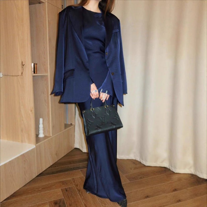 Notched Lapel Jacket with Maxi Dress(MS315) - Mariam's Collection