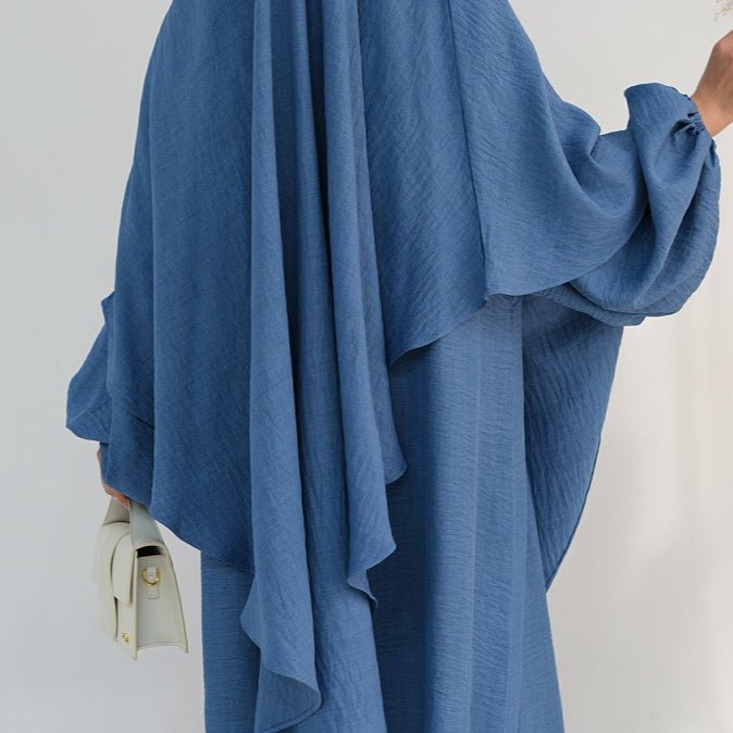 Nursing Abaya & Khimar Set | Bubble Sleeve Breastfeeding Dress(MK025), Blue / size1 Nursing Abaya & Khimar Set | Bubble Sleeve Breastfeeding Dress(MK025), Blue / size1