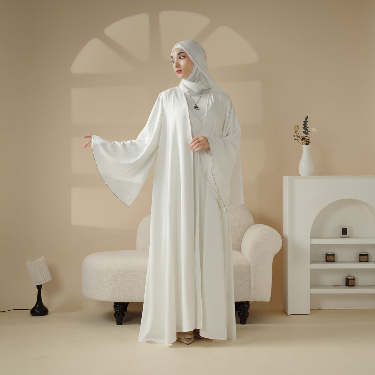 Open Kimono Abaya Set, Kimono Style Abaya 3 - Piece Set (MOA094) - Mariam's Collection