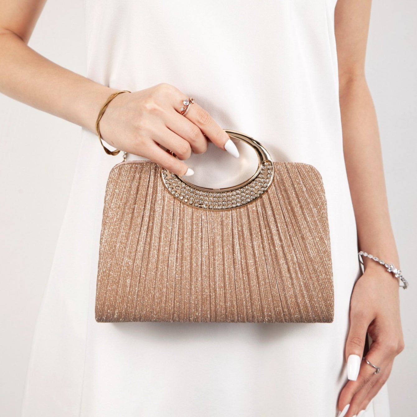 Oval Ring Handle Pleated Satchel Bag（MAC441） - Mariam's Collection