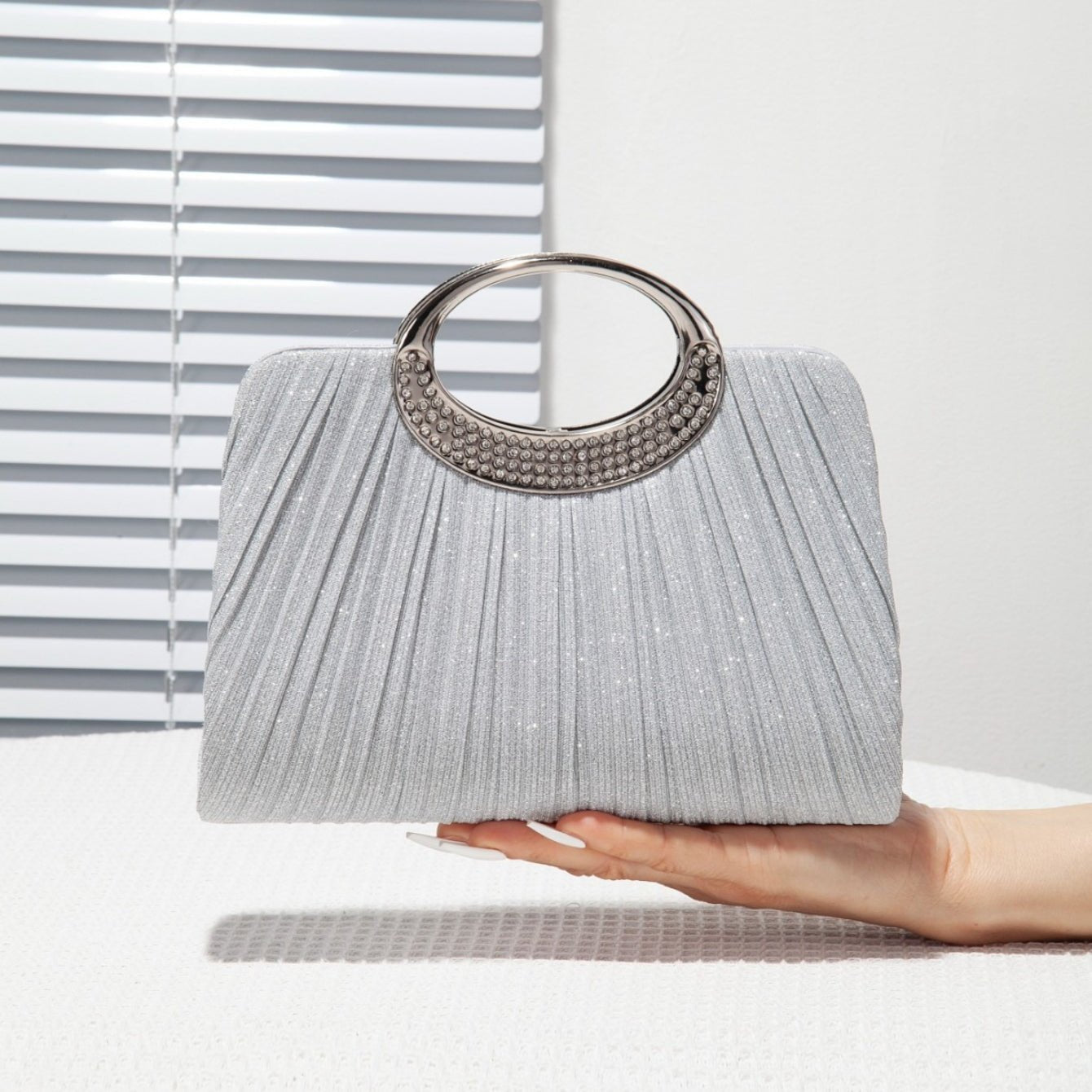 Oval Ring Handle Pleated Satchel Bag（MAC441） - Mariam's Collection