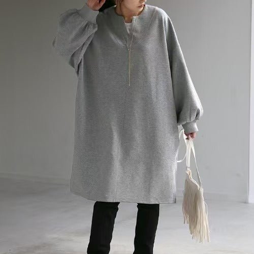 Oversized Cotton Sweatshirt Tunic | V - Neck Long Sleeve Pullover Top(MS210) - Mariam's Collection