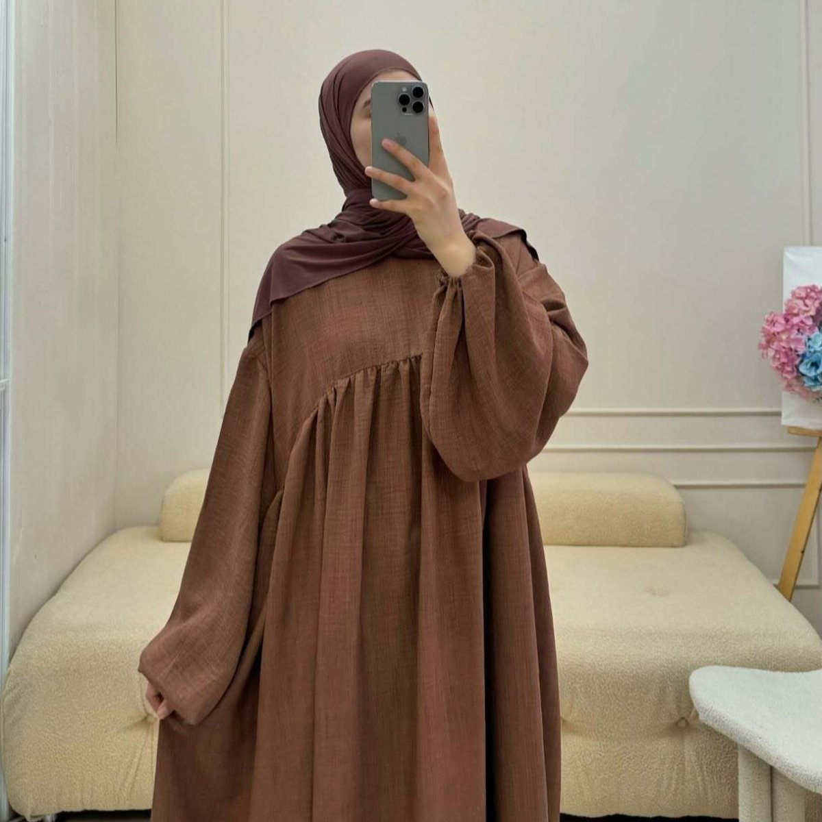 Oversized Elastic Cuff Pullover Bubble Sleeve Abaya(MA335) - Mariam's Collection