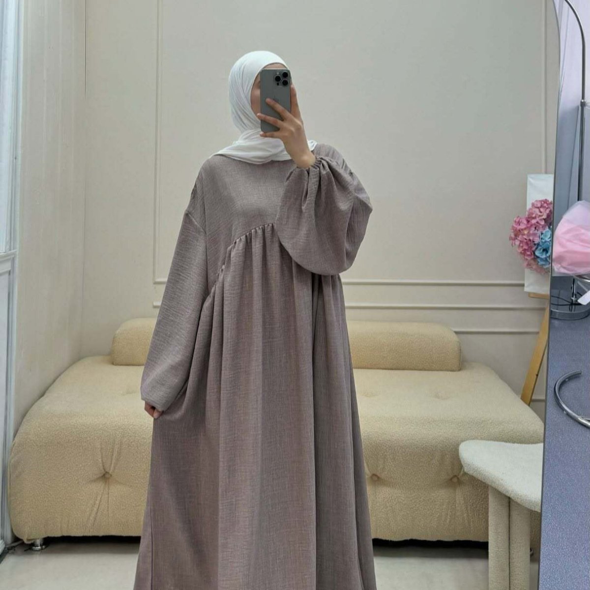 Oversized Elastic Cuff Pullover Bubble Sleeve Abaya(MA335) - Mariam's Collection