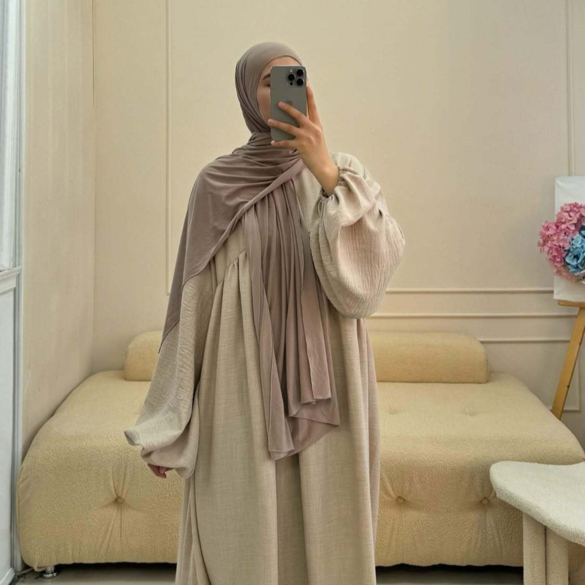 Oversized Elastic Cuff Pullover Bubble Sleeve Abaya(MA335) - Mariam's Collection