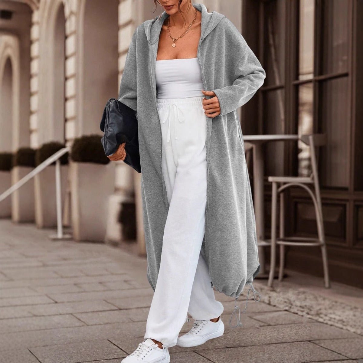 Oversized Fleece Jacket with Hood - Long Cozy Zipper Cardigan, Side Slit Design(MS107) - Mariam's Collection
