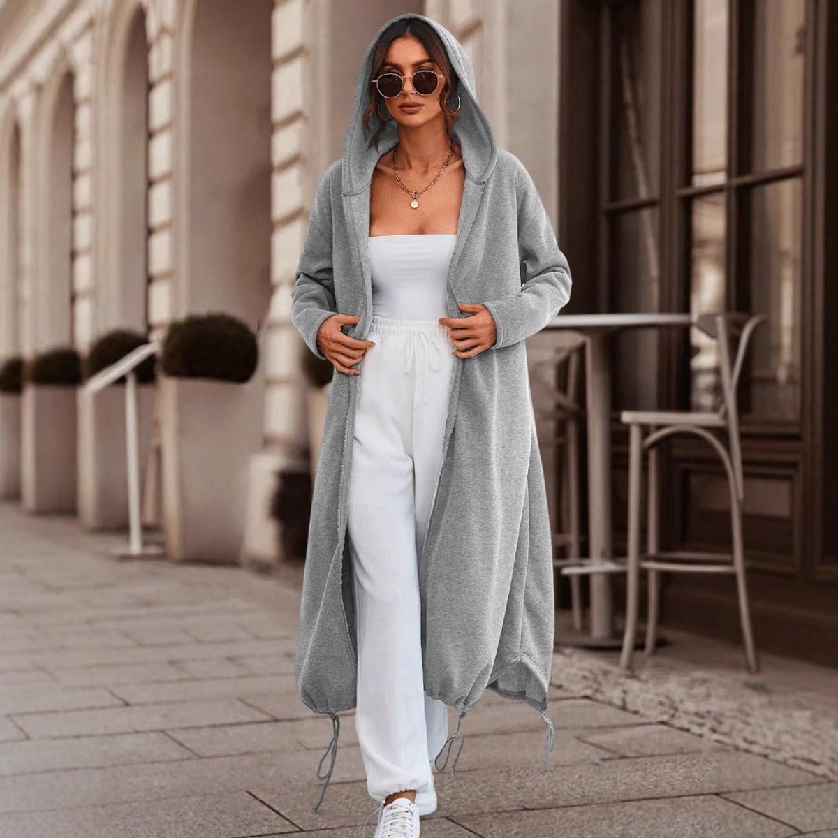 Oversized Fleece Jacket with Hood - Long Cozy Zipper Cardigan, Side Slit Design(MS107) - Mariam's Collection