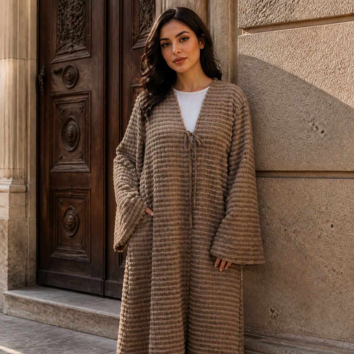 Oversized Fuzzy Knit Maxi Cardigan(MOA350) - Mariam's Collection