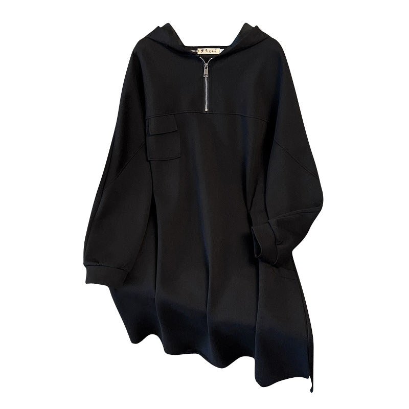 Oversized Half-Zip Hoodie Dress | Plus Size Midi Sweatshirt Dress
