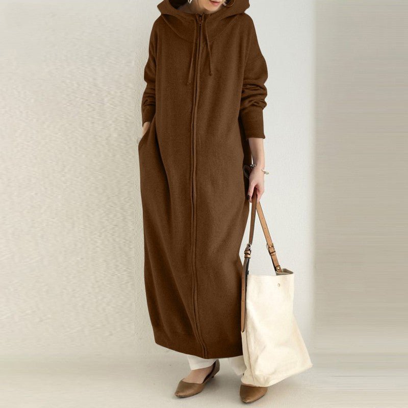 Oversized Hooded Zip-Up Maxi Dress(MS163), brown / 3XL Oversized Hooded Zip-Up Maxi Dress(MS163), brown / 3XL