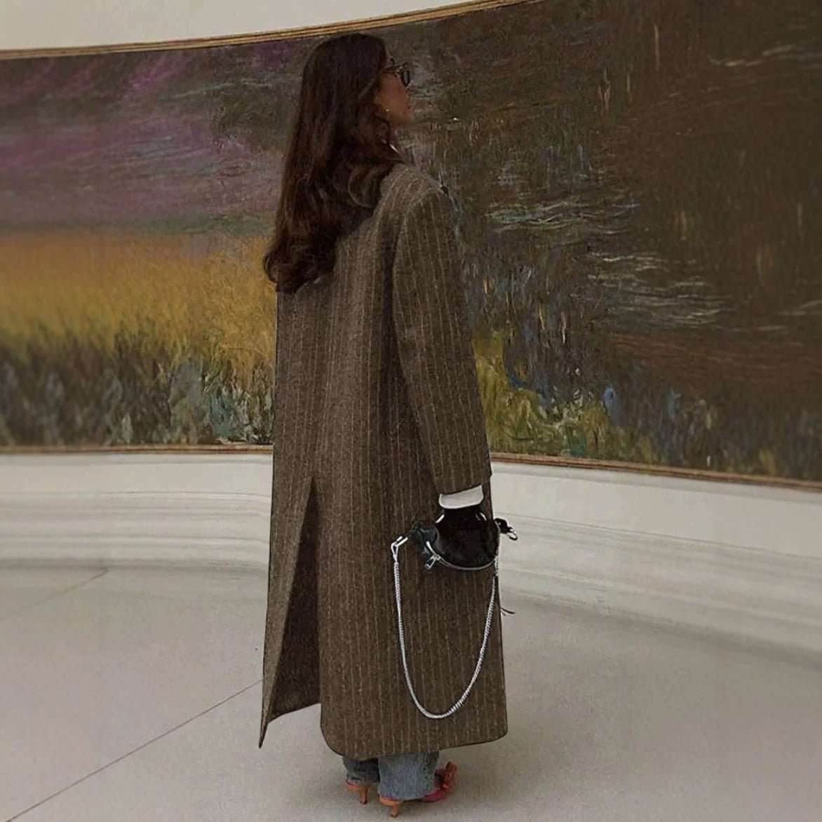 Oversized Pinstripe Maxi Coat(MS550) - Mariam's Collection