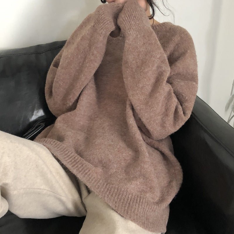 Oversized Round Neck Pullover Sweater | Solid Color Knit Base Layer Top(MS168) - Mariam's Collection