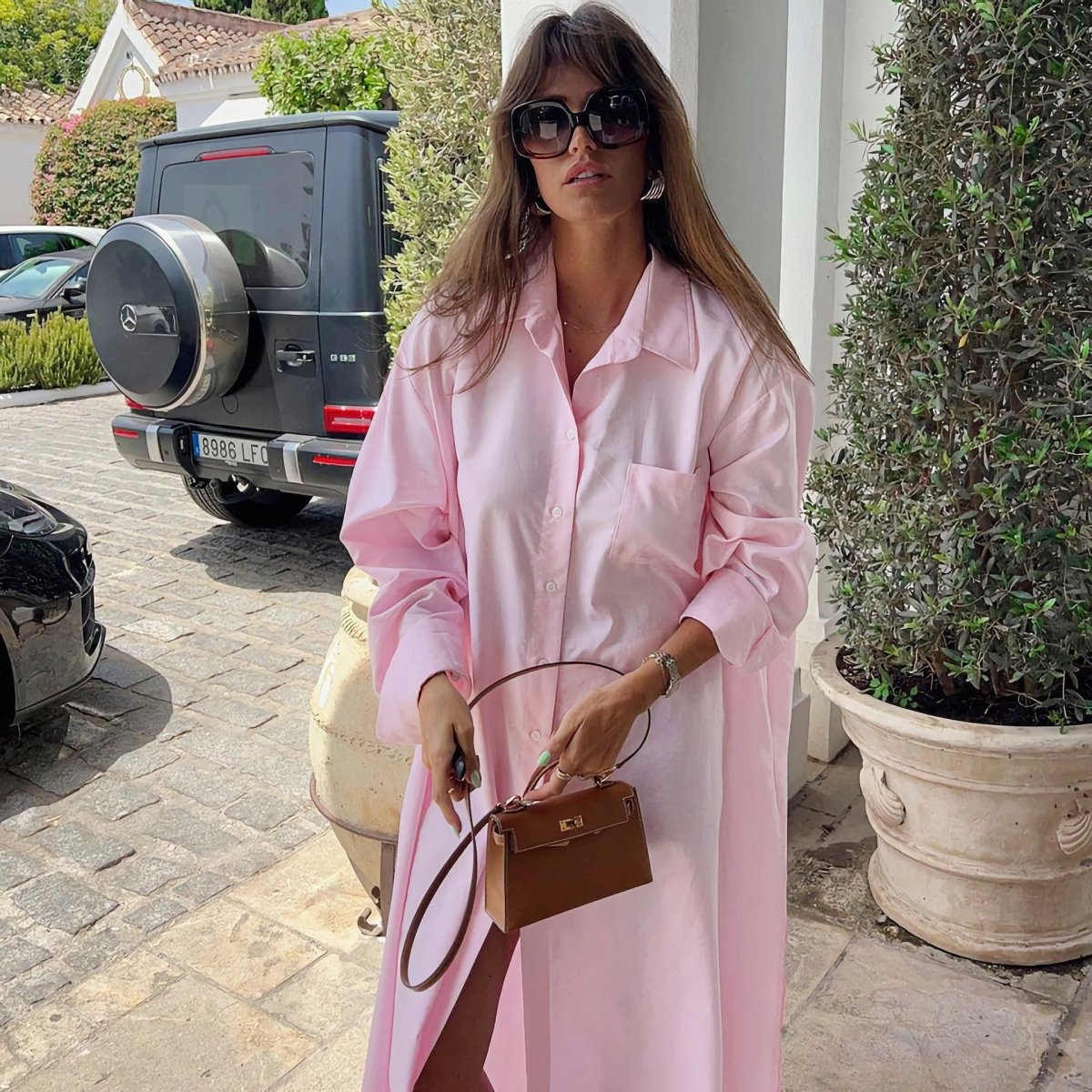 Oversized Shirt Dress with Side Slits(MS332) - Mariam's Collection